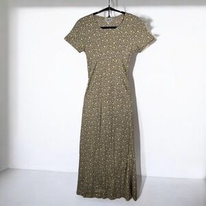 Vintage ESPRESSO Maxi Dress Women Small Tan Brown Yellow Geometric Print USA‎